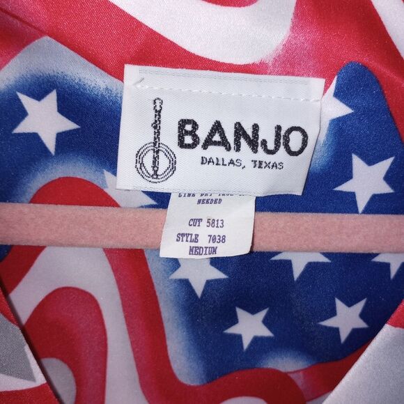 Banjo Dallas TX Vintage Rodeo Wear Stars and Stripes Zip Front Crop Top Size Med - Picture 4 of 8